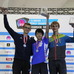 スポーツクライミング世界ユース選手権男子リード（ユースA）で田中修太（中央）が優勝（2017年9月8日）