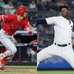 初対決となったエンゼルス・大谷翔平（左）とヤンキース・チャップマン【写真：Getty Images】