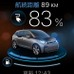 ステータス画面。車の航続距離や充電中か否かの表示、バッテリーの充電率、ガソリンの残り量が表示される。